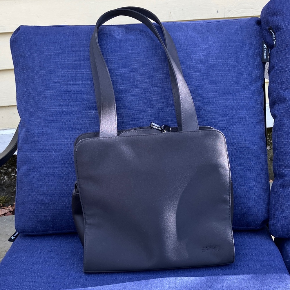 Esprit Black Satin Shoulder Bag Zip Closure EUC
